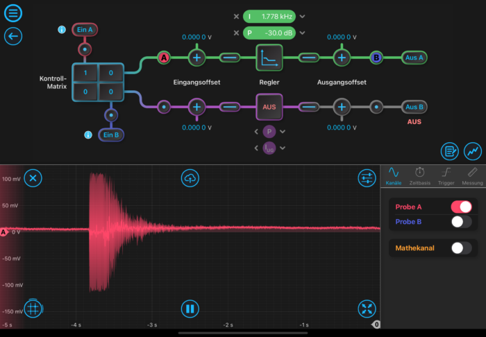 Phase stabilization oscilloscope view in the Moku:Pro PID Controller
